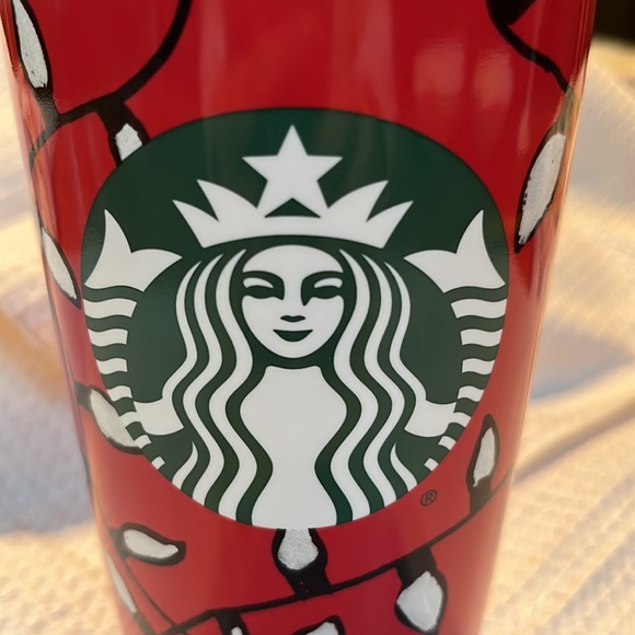 Starbucks 2016 holiday ceramic travel mug mermaid logo red festive light bulbs - Picture 2 of 8